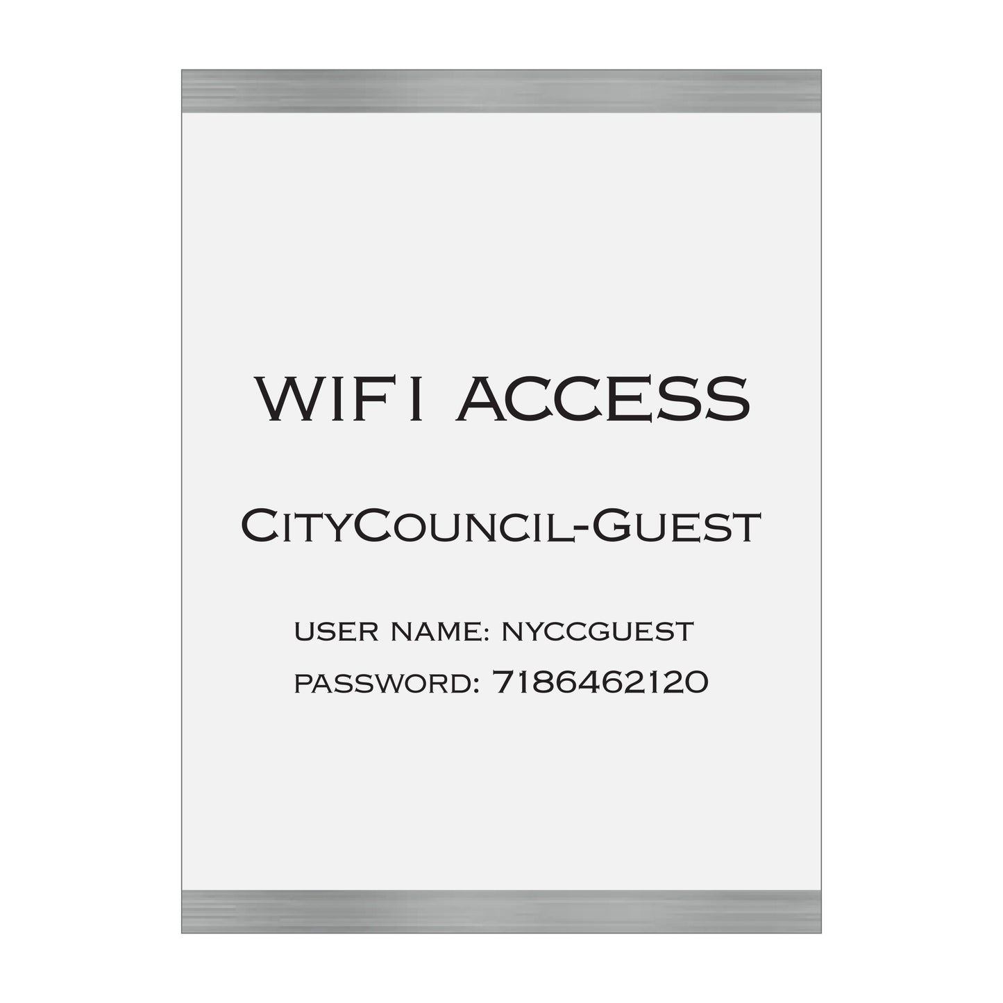 Wifi Access City Council Guest Sign Paper Insert Sign