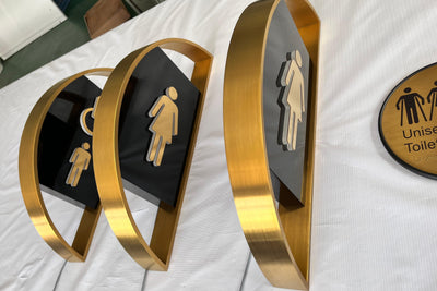 double sign hotel door toilet man sign
