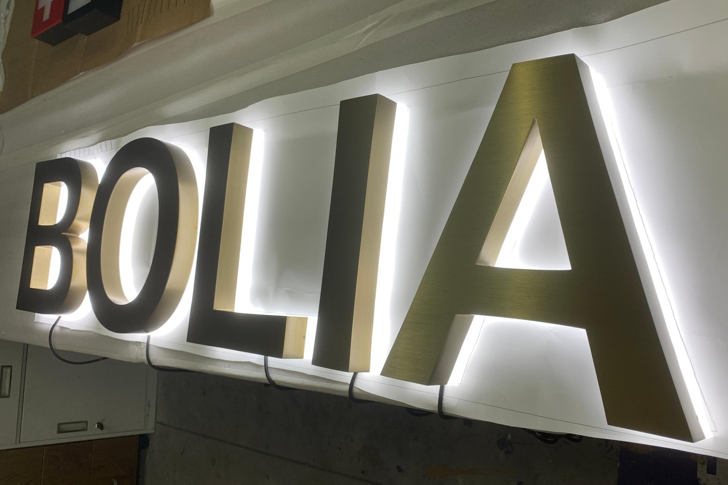 electroplated bronze stainless steel backlit channel letter