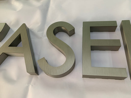 brushed aluminum channel letter outdoor non-illuminated