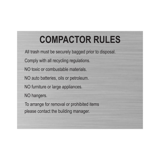 Compactor Rules Etched Filled Paiting Black Sign With Horizontal Grain Finish Aluminum Sign
