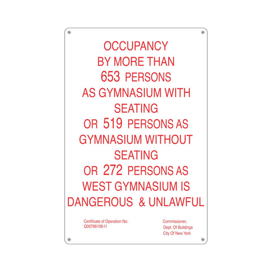 Occupancy By More Than 653 Persons Overweight Sign