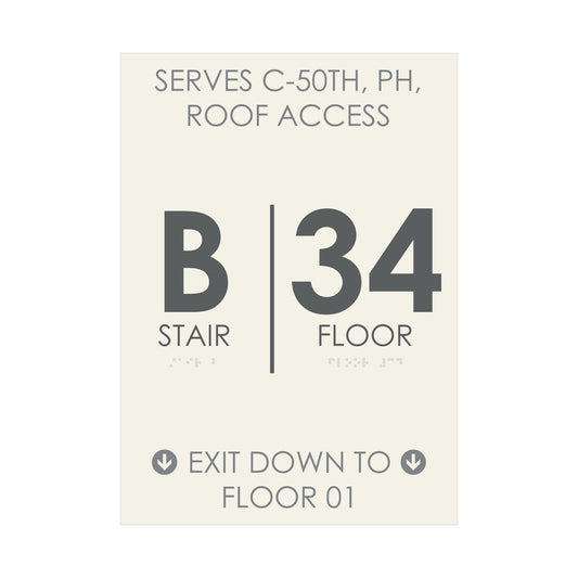 Stair B Floor 34 Serves Roof Access Sign Made Of Acrylic
