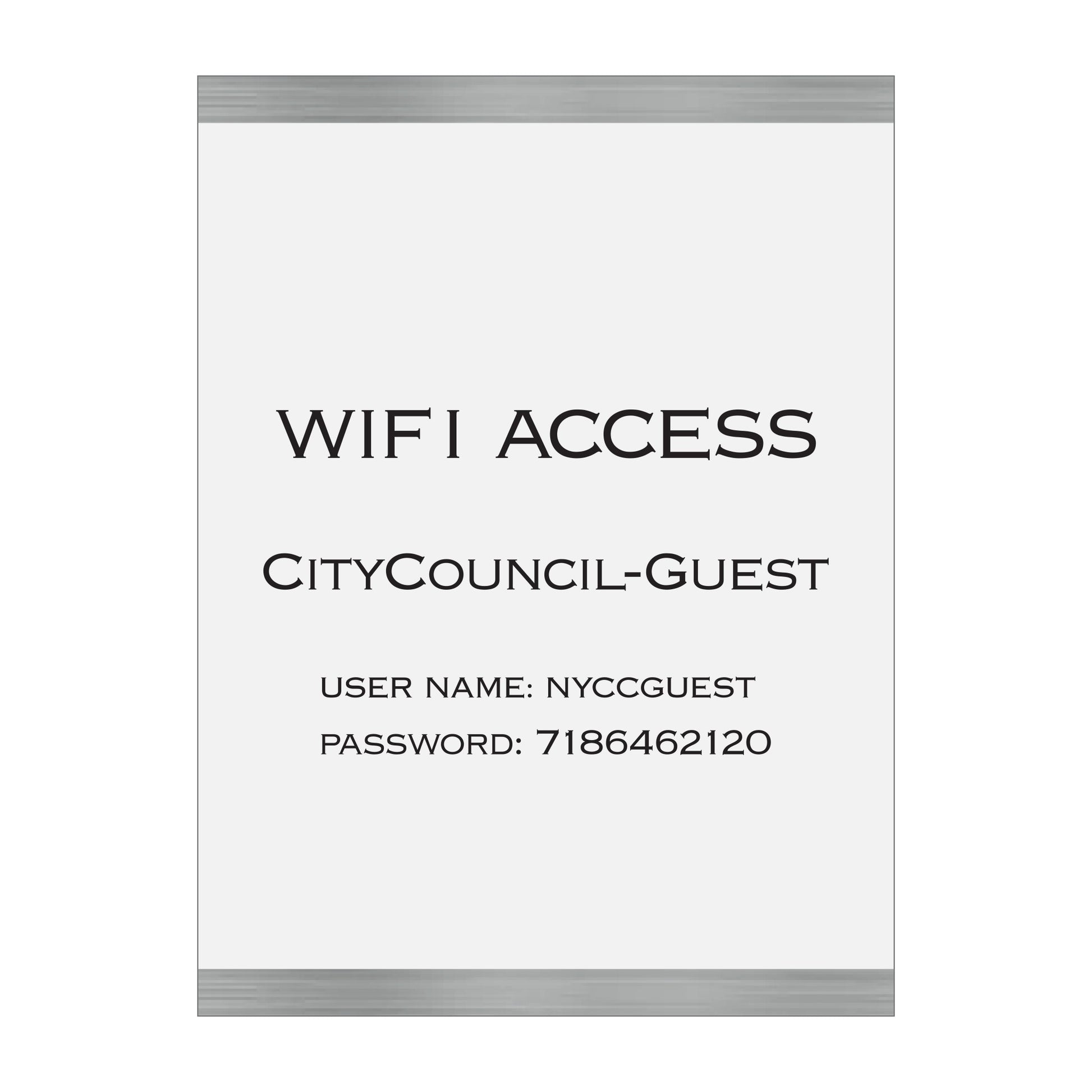 Wifi Access City Council Guest Sign Paper Insert Sign
