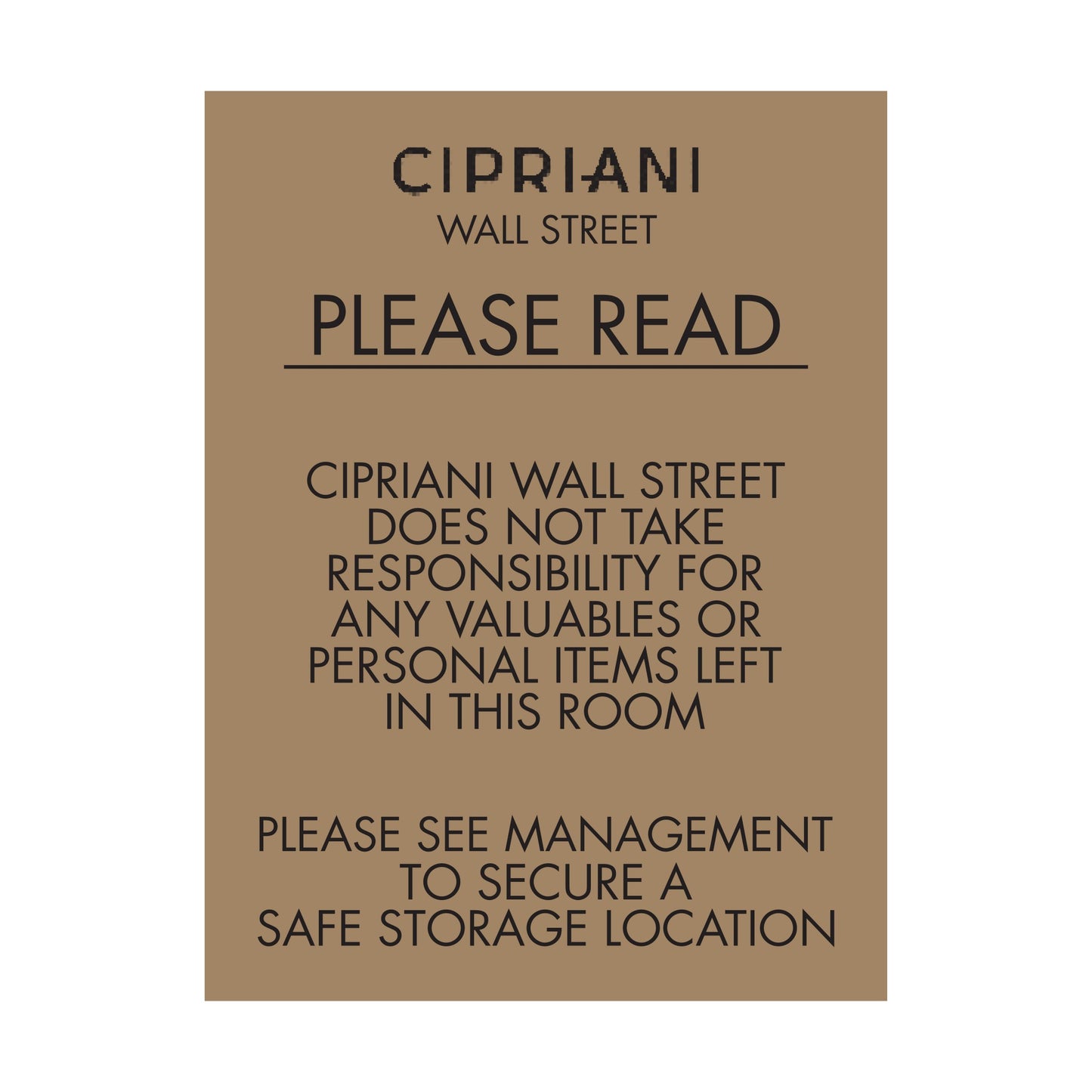 Please Read See Management To Secure A Safe Storage Location