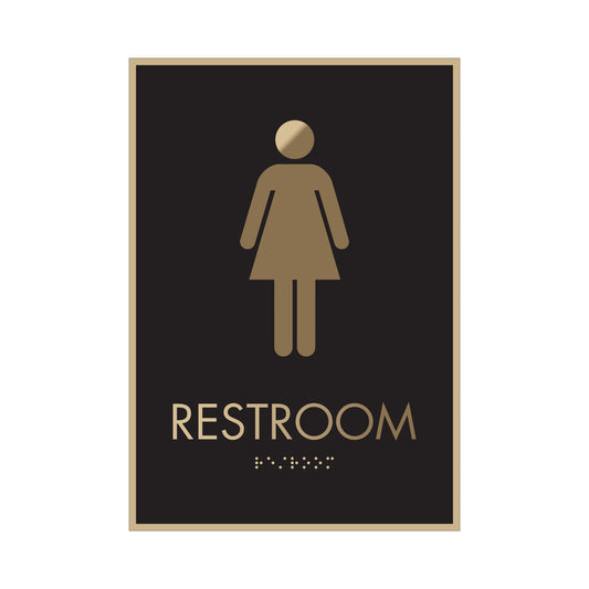 Restroom Women Sign Brass Engraved Fill Painting Black Sign